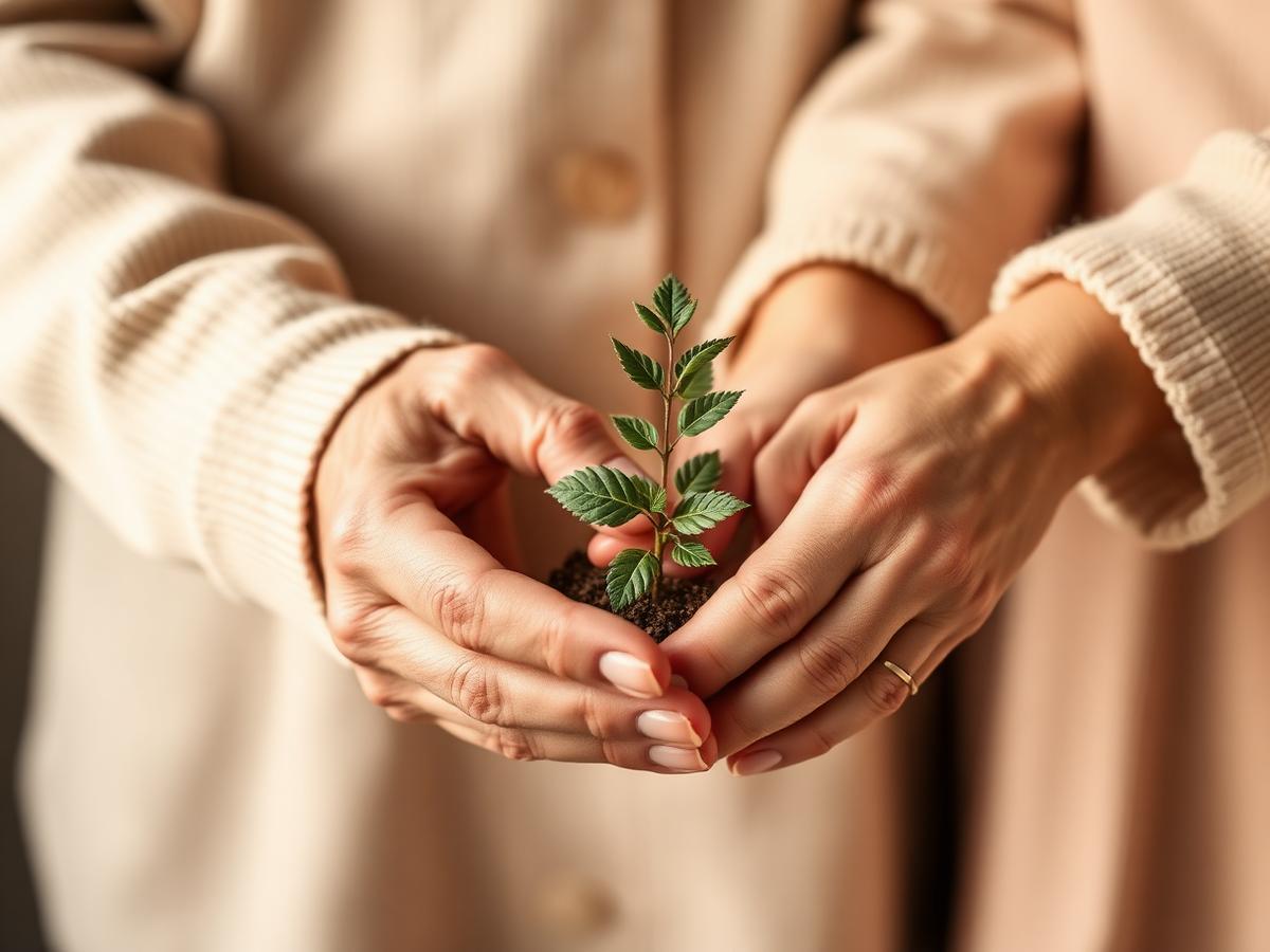 Hands cradling a young plant, symbol of legacy